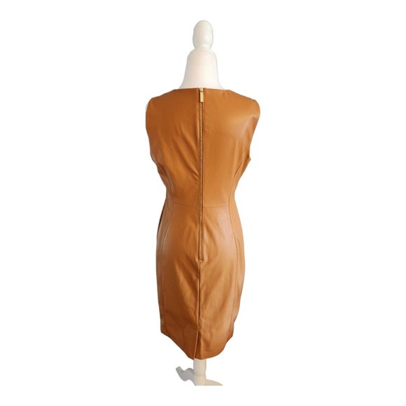 NEW Calvin Klein Faux leather Sleeveless Pencil Dress Camel Size 8 - Picture 5 of 6